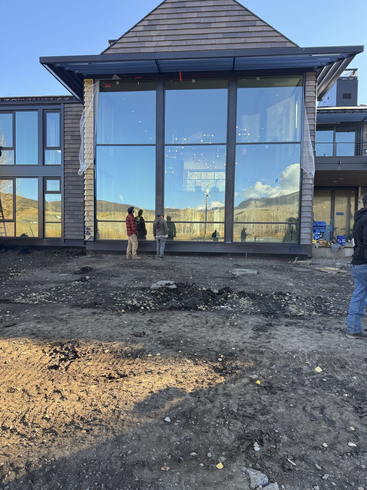 Window wall with stone siding